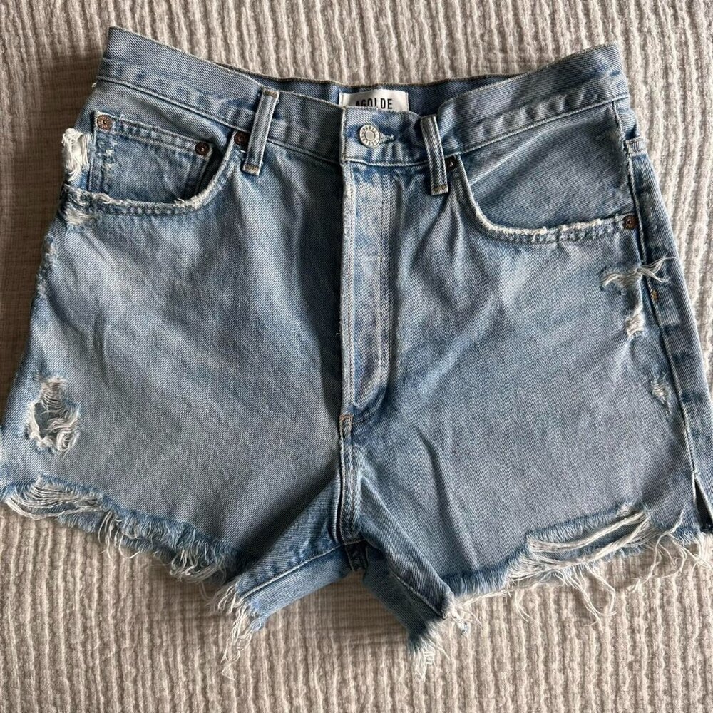 AGOLDE Dee Vintage High Rise Shorts Size 28" Distressed Denim 100% Cotton